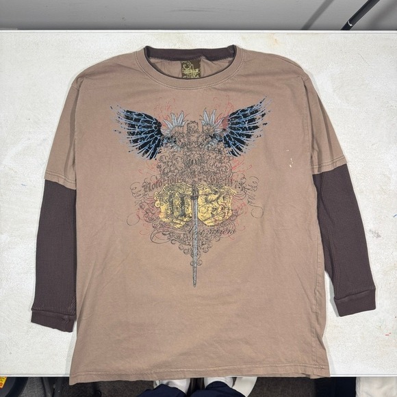 Vintage Notorious BIG Double Layered Long Sleeve Shirt XXL Brown Tan Y2K Skater - Picture 1 of 12